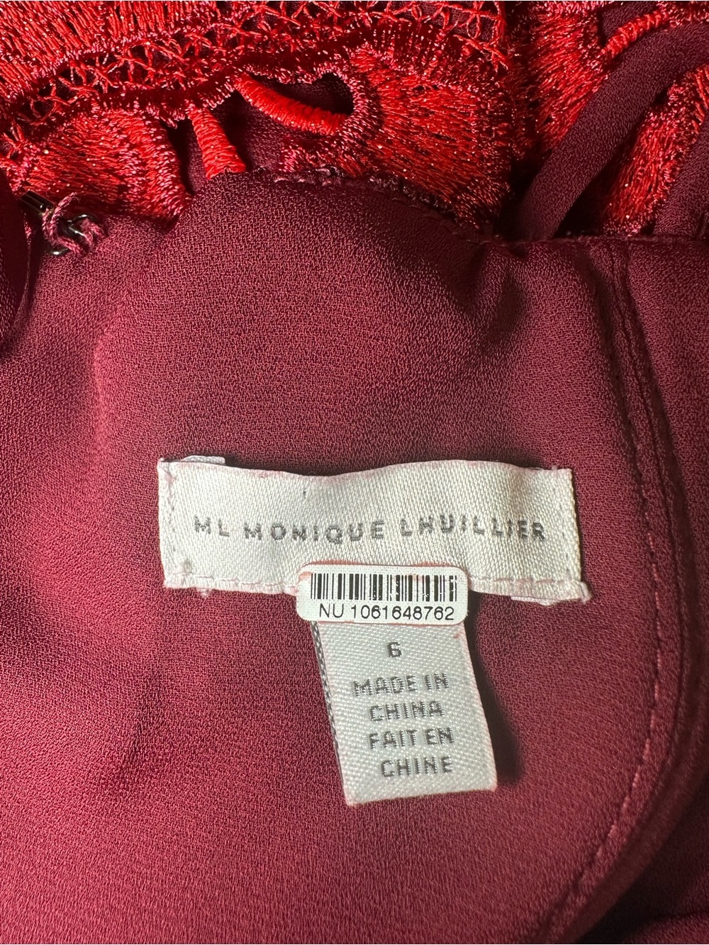 ML Monique Lhuillier Arielle Lace Cocktail Dress Burgundy Floral Size 6 - Picture 8 of 15